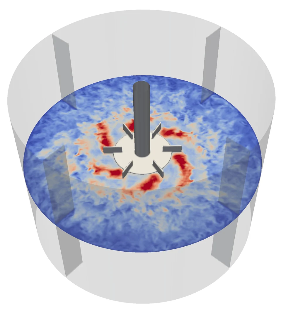 CFD flow field of a Rushton turbine, top view
