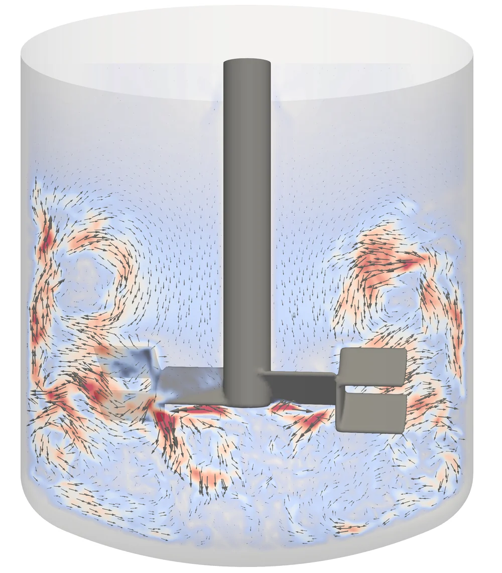CFD flow field of an Intermig stirrer in a baffled vessel